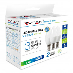 LED Bulb - 5.5W E14 Candle Warm White 3 pcs/pack - 7263