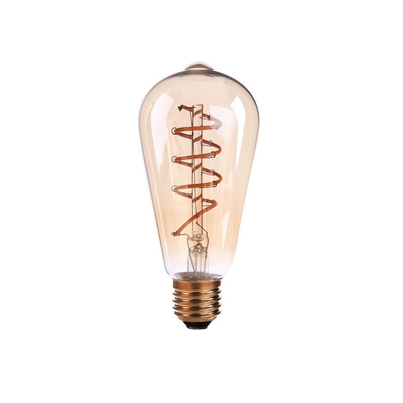LED Bulb - 4W Spiral Filament E27 ST64 Amber Glass Warm White - 7327