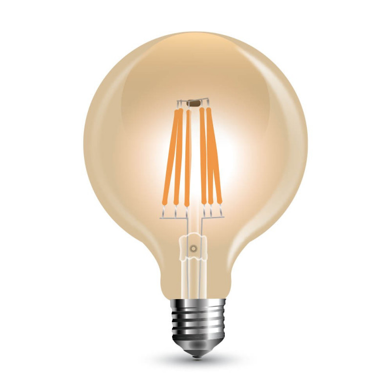 LED Крушка - 6W Filament E27 G95 Amber Топло Бяла Светлина Димируема - 7156