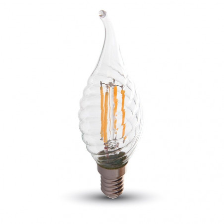 LED Крушка - 4W Filament E14 Кендъл Спирала Пламък Бяла Светлина - 4432