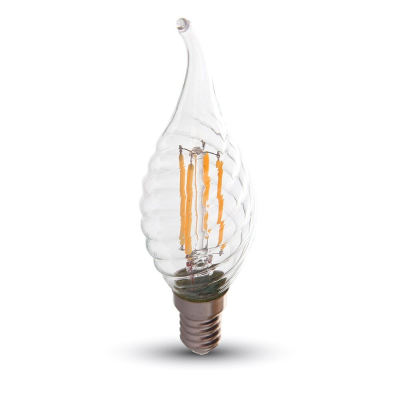 LED Крушка - 4W Filament E14 Кендъл Спирала Пламък Топло Бяла Светлина Димируема - 4388