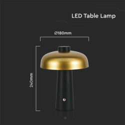3W LED Настолна Лампа 1800mAh Златно с Черно 3000К