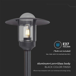 E27 Наземна Лампа Черна Шапка Стъкло IP44 980mm