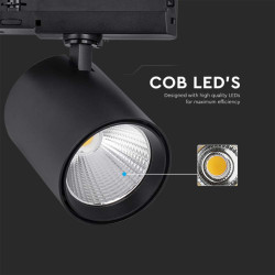 35W LED COB Релсов Прожектор 4000K Черно Тяло