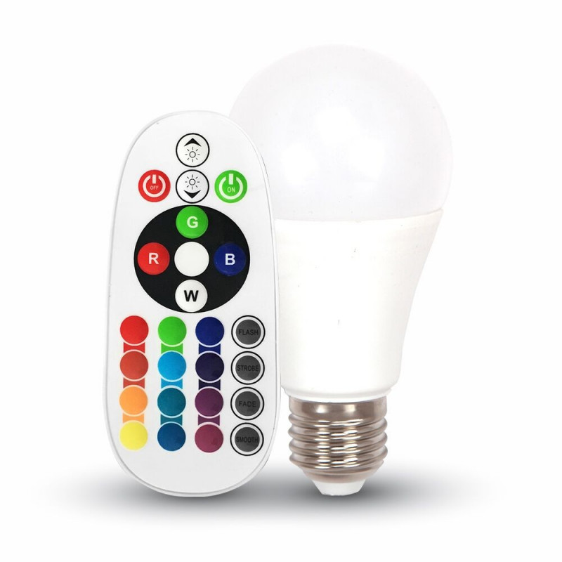 LED Крушка - 6W E27 A60 RGB С Дистанционно Неутрално Бяла Светлина - 7150